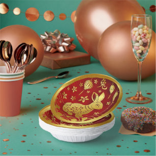 Chinese New Year 2023 Year Rabbit Red Gold 7" Paper Plate