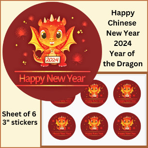 Chinese New Year 2024  Dragon Large 3" Classic Round Sticker