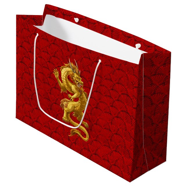Chinese New Year 2024 Gold Dragon Gift Bags (Front Angled)