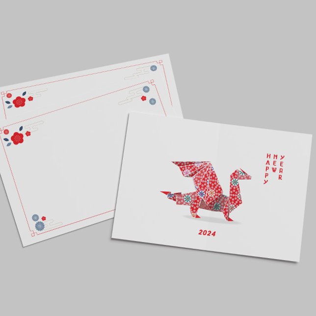 Chinese New Year 2024 Red Origami Dragon  Card (Creator Uploaded)