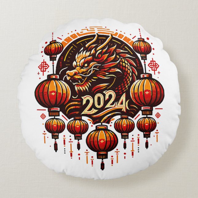  chinese new year 2024 round cushion (Front)