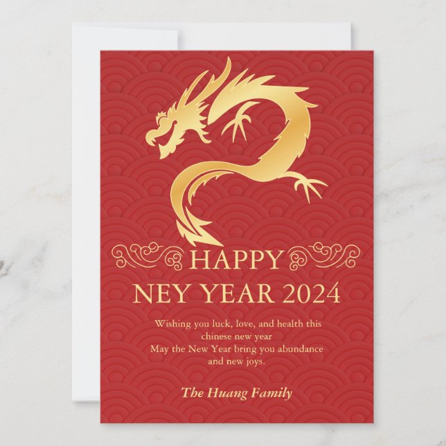 Chinese New Year 2024, Year Of The Dragon Red Holi Holiday Card (Front)
