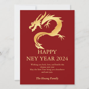 Chinese New Year 2024, Year Of The Dragon Red Holiday Card