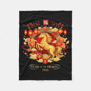Chinese New Year 2026 Horse Happy Chinese New Year Fleece Blanket
