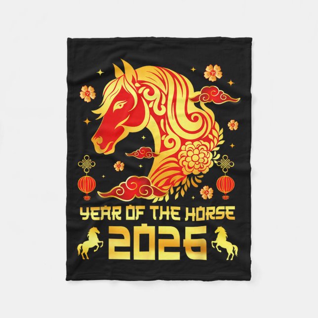 Chinese New Year 2026 Horse Happy Chinese New Year Fleece Blanket (Front)