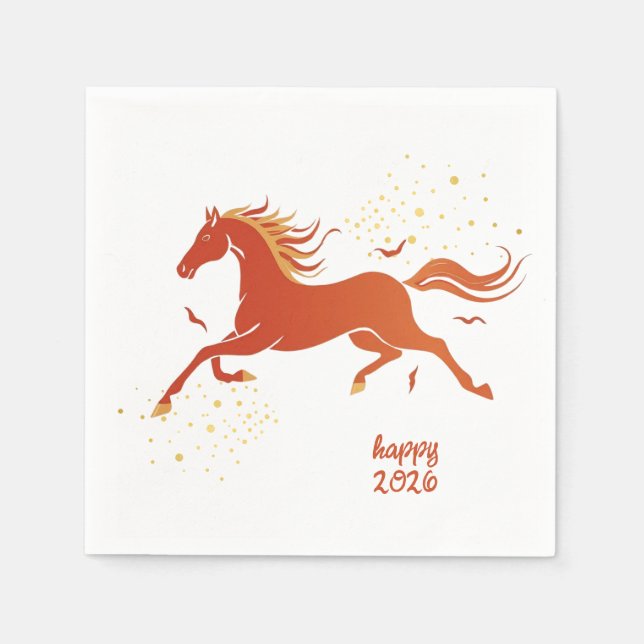 Chinese New Year 2026 Horse Ink New Year Party Napkin (Front)