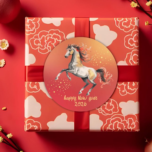 Chinese New Year 2026 Horse New Year Party Classic Round Sticker (Creator Uploaded)