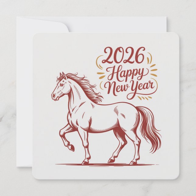 Chinese New Year 2026 Red Fire Horse Card (Front)