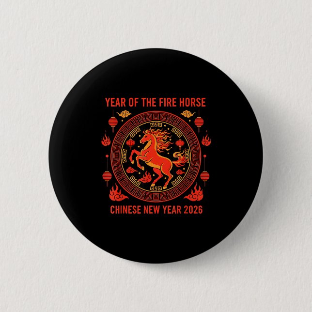 Chinese New Year 2026 Year Of The Fire Horse  6 Cm Round Badge (Front)