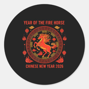 Chinese New Year 2026 Year Of The Fire Horse  Classic Round Sticker
