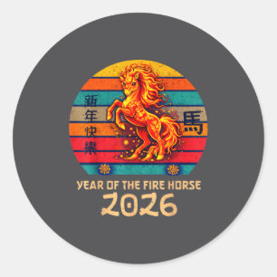 Chinese New Year 2026 Year Of The Fire Horse Vinta Classic Round Sticker