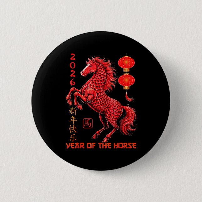 Chinese New Year 2026 Year Of The Horse  6 Cm Round Badge (Front)