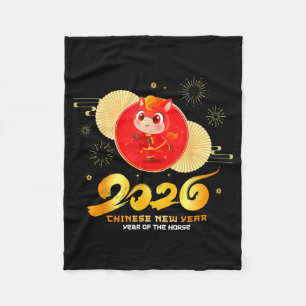 Chinese New Year 2026 Year Of The Horse Cartoon Cu Fleece Blanket