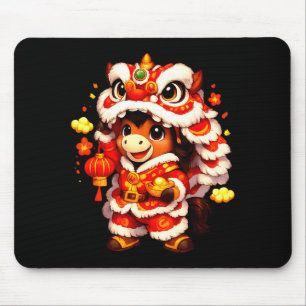 Chinese New Year 2026 Year of The Horse Cute Lion Mouse Pad