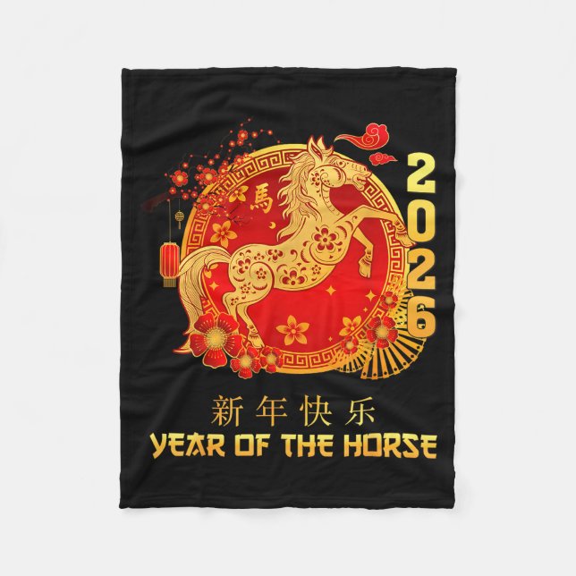 Chinese New Year 2026 Year Of The Horse Happy Luna Fleece Blanket (Front)