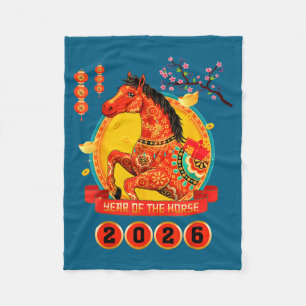Chinese New Year 2026 Year Of The Horse Happy Luna Fleece Blanket