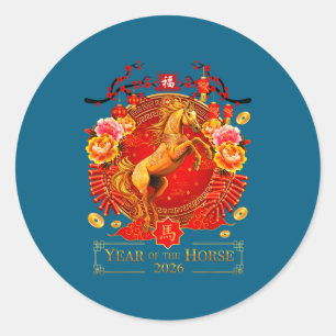 Chinese New Year 2026 Year Of The Horse Happy New  Classic Round Sticker