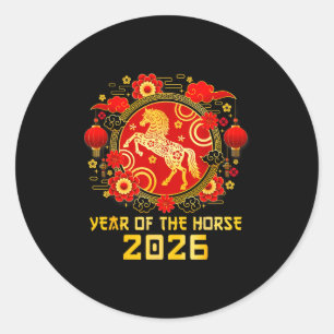 Chinese New Year 2026 Year Of The Horse Happy New Classic Round Sticker