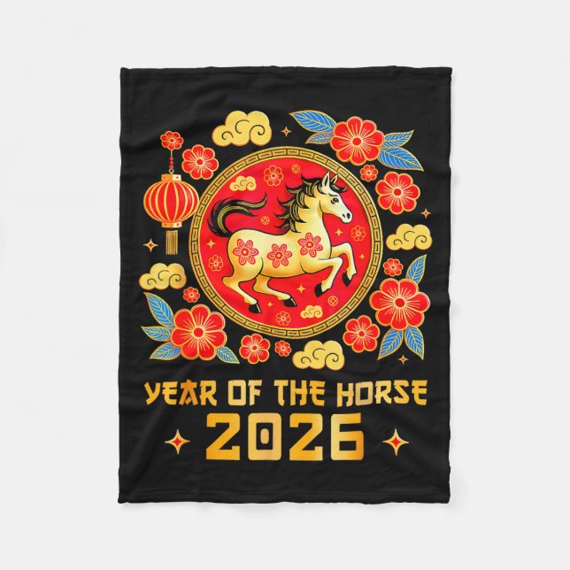 Chinese New Year 2026 Year Of The Horse Happy New  Fleece Blanket (Front)