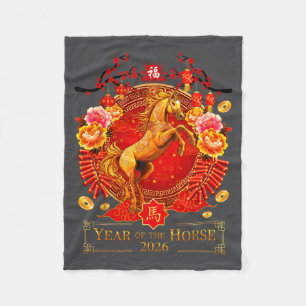 Chinese New Year 2026 Year Of The Horse Happy New  Fleece Blanket