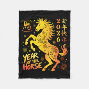 Chinese New Year 2026 Year Of The Horse Happy New  Fleece Blanket