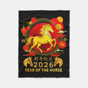 Chinese New Year 2026 Year Of The Horse Happy New  Fleece Blanket