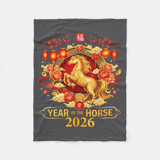 Chinese New Year 2026 Year Of The Horse Happy New  Fleece Blanket (Front)