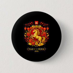 Chinese New Year 2026 Year Of The Horse Lunar New  6 Cm Round Badge