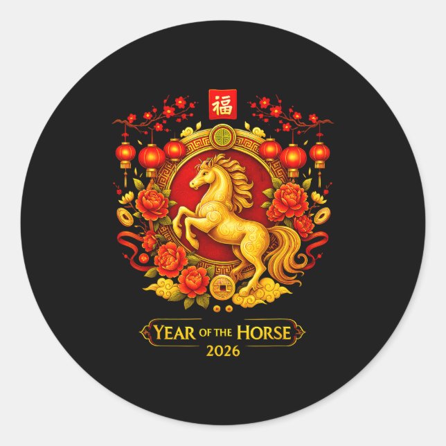 Chinese New Year 2026 Year Of The Horse Lunar New  Classic Round Sticker (Front)