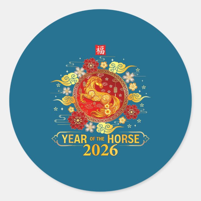 Chinese New Year 2026 Year Of The Horse Lunar New  Classic Round Sticker (Front)