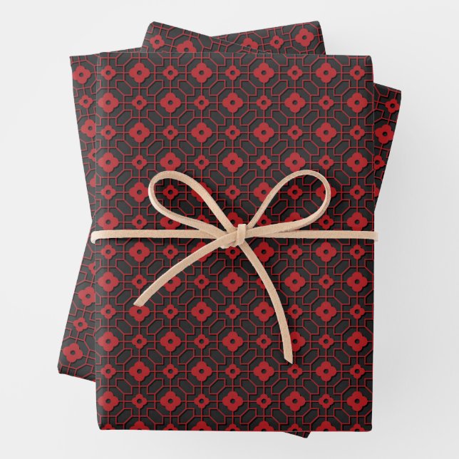 Chinese New Year Black and Red Pattern Wrapping Paper Sheet (In situ)
