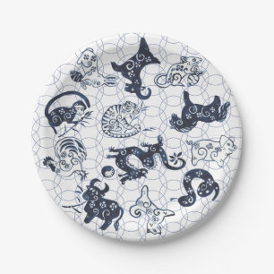 Chinese New Year Blue Animal Zodiac Symbols Paper Plate