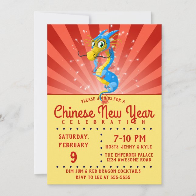 Chinese New Year Blue Dragon Invitation (Front)
