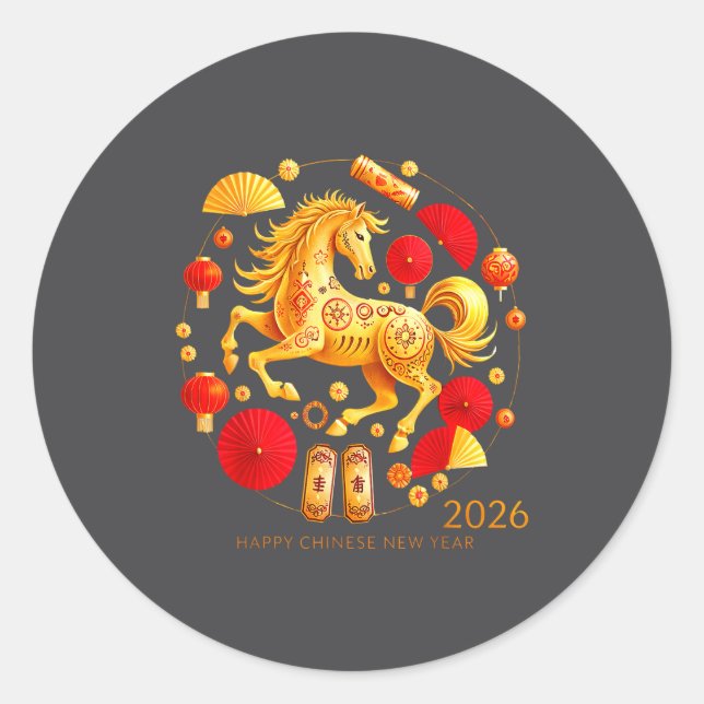 Chinese New Year Clothing Year Of The Horse 2026  Classic Round Sticker (Front)