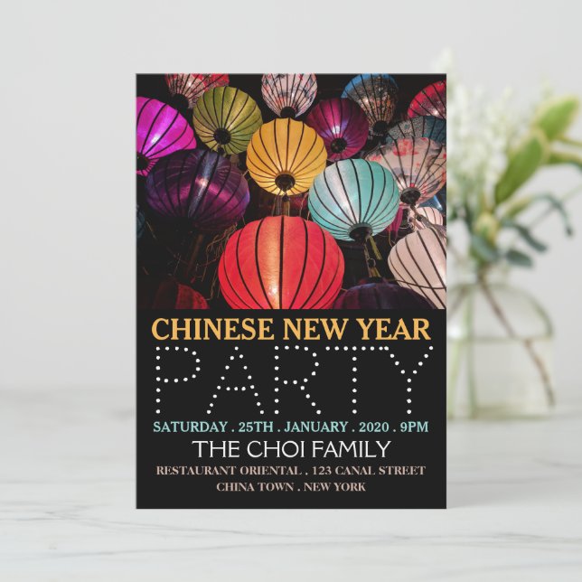 Chinese New Year, Colourful Lanterns Invitation (Standing Front)