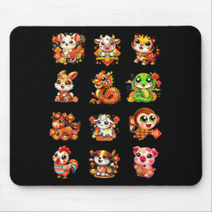 Chinese New Year Cute 12 Zodiac Animal Signs Lunar Mouse Pad