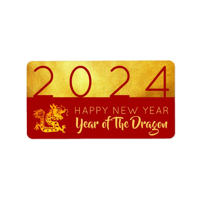 Chinese New Year Dragon 2024 Red Gold Lab Label (Front)