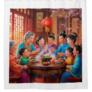 Chinese new year family feast shower curtain