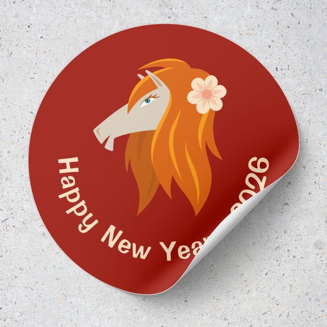 Chinese New Year Fire Horse 2026 Zodiac Classic Round Sticker (Creator Uploaded)