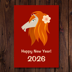 Chinese New Year Fire Horse 2026 Zodiac Holiday Card