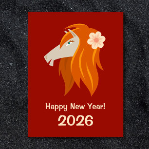 Chinese New Year Fire Horse 2026 Zodiac Holiday Postcard