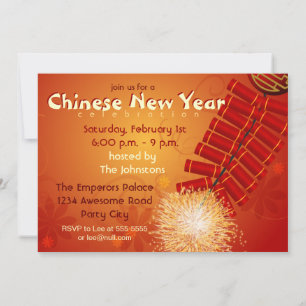 Chinese New Year Firecrackers Invitation