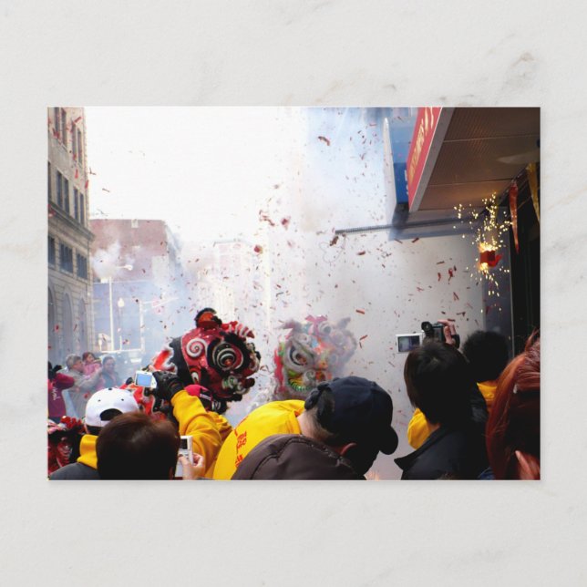 Chinese New Year Firecrackers & Lions Postcard (Front)