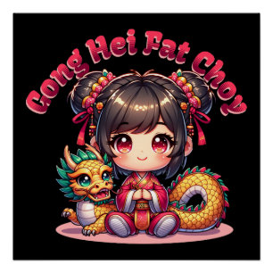 Chinese New Year Girl & Dragon Poster