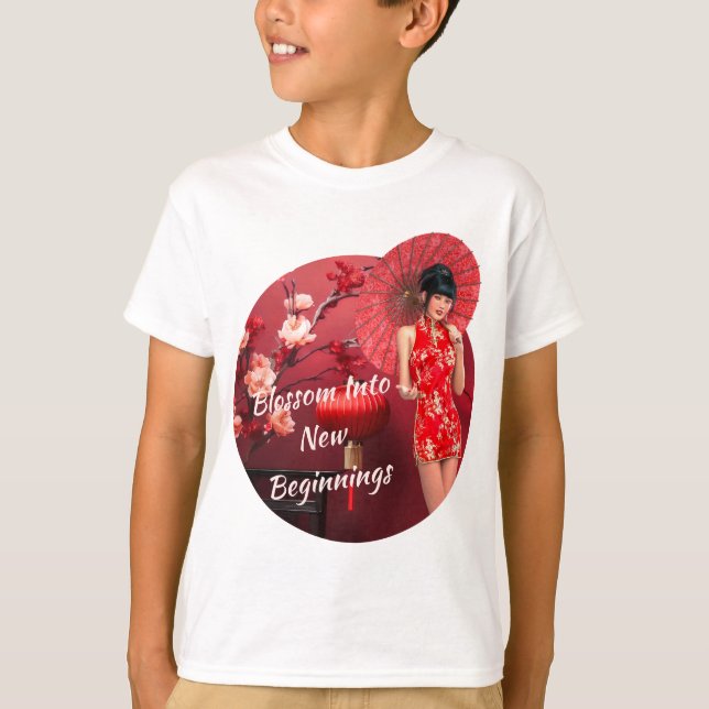 Chinese New Year Girl with a Red Umbrella T-Shirt (Front)