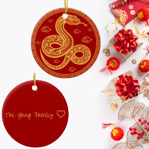 Chinese New Year Golden Snake Personalised Ceramic Tree Decoration