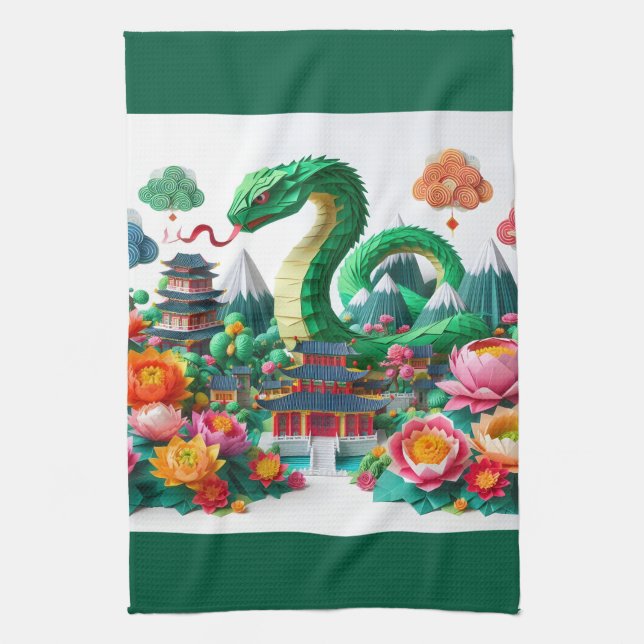 Chinese New Year green Snake 2025 KT6 Tea Towel (Vertical)