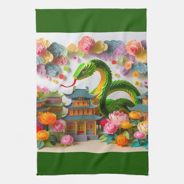 Chinese New Year green Snake 2025 KT7 Tea Towel (Vertical)