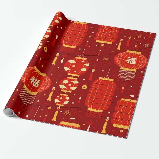 Chinese New Year Lamps Wrapping Paper (Unrolled)