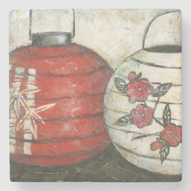 Chinese New Year Lanterns with Floral Print Stone Coaster (Front)